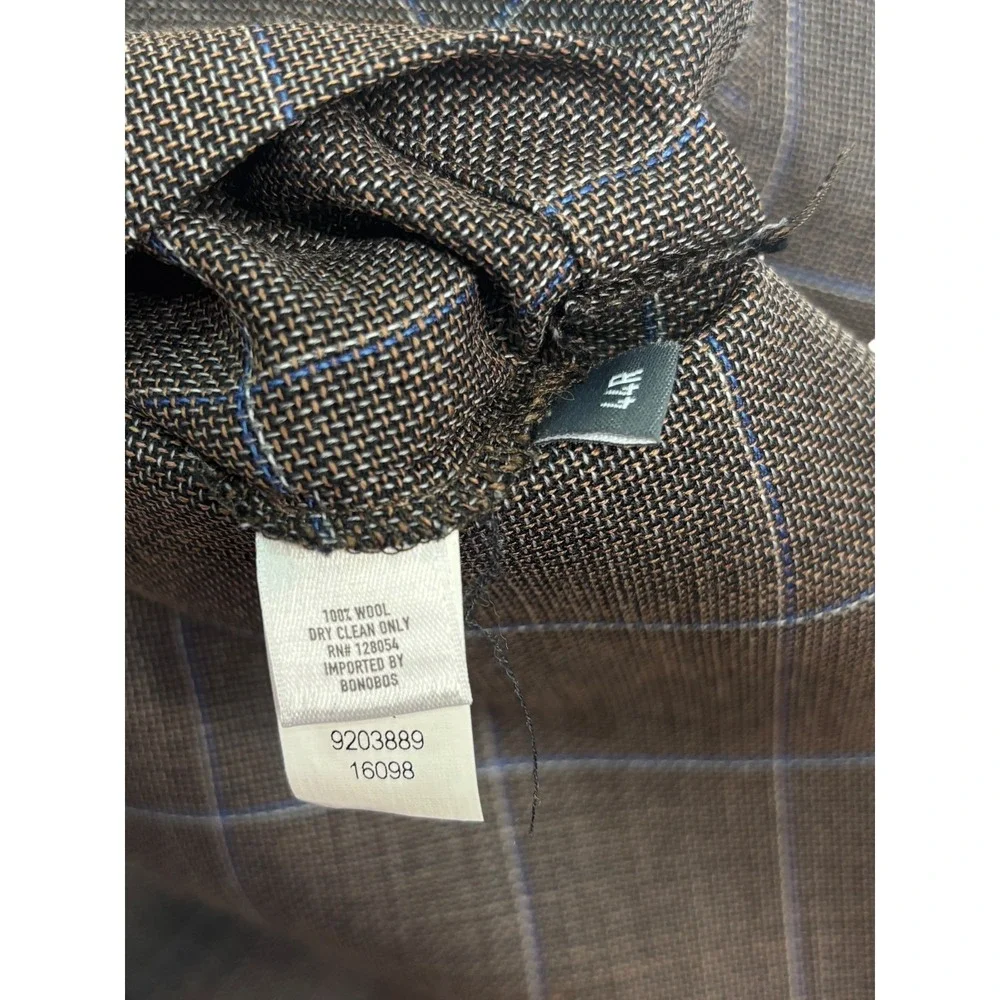 Bonobos 44R Brown Windowpane Unstructured Wool Blazer Jacket Sport Coat Slim